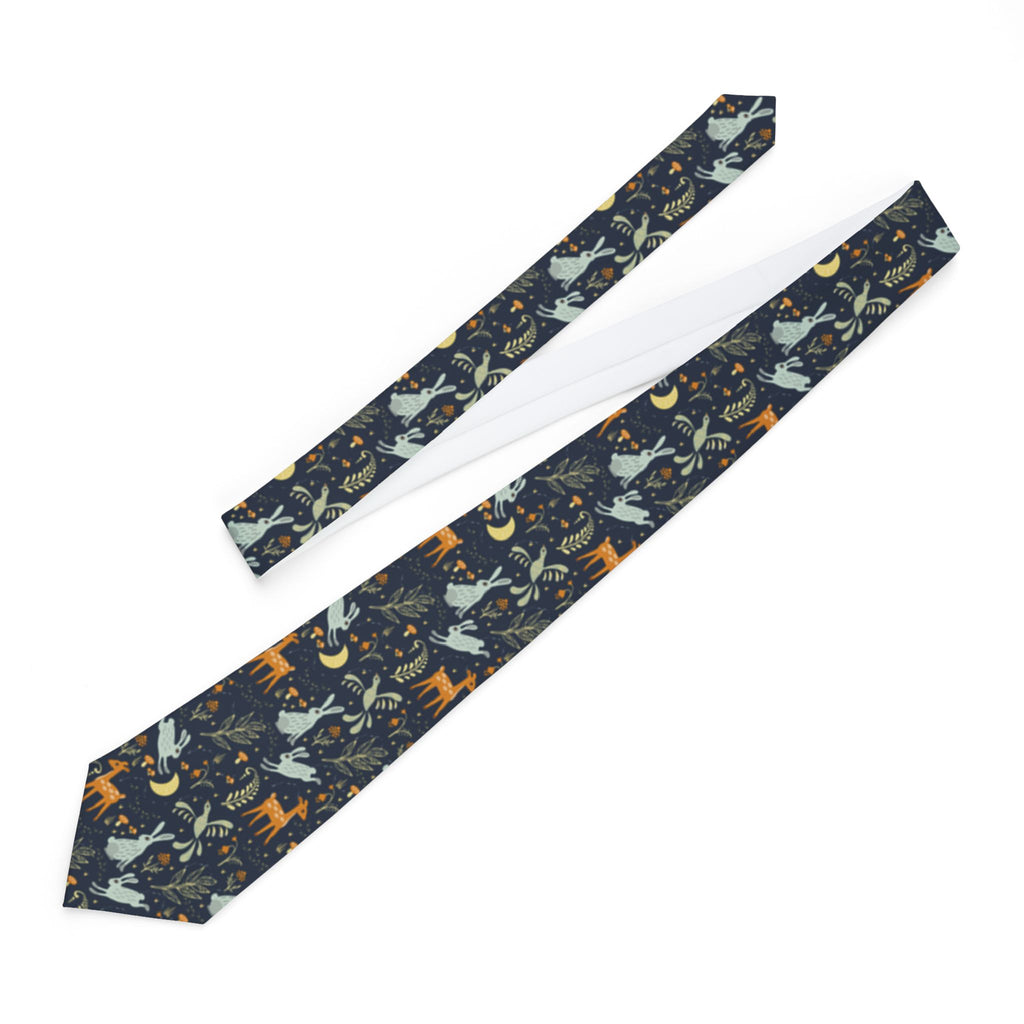 Woodland Animal Necktie – Nature Inspired Tie with Deer, Birds & Rabbits, Forest, Greenman