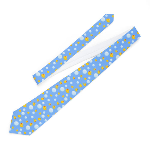 Blue Duck & Bubble Necktie Playful Men's Tie with Yellow Ducks